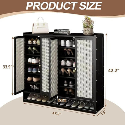 qeknxks7-Tier Bamboo Shoe Cabinet，Shoe Storage Cabinet with Doors, 36-40 Pairs Freestanding Shoes Cabinet Organizer, Large Shoe Cabinet for Entryway, Hallway, Living Room