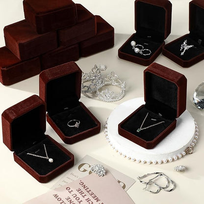 Sureio 24 Pcs Velvet Jewelry Gift Boxes Bulk for Necklace Pendant Ring Earring Display Case for Christmas Wedding(Coffee)