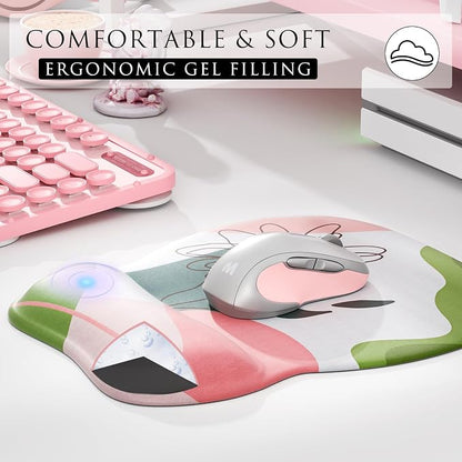 MROCO Ergonomic Mouse Pad with Gel Wrist Rest, 9.4 x 8.1 in, Pastel Petals | Ergonomic Shape Design, Multiple Pattern Options, Gel Wrist Comfort, Smooth Lycra Surface, Non-Slip PU Base