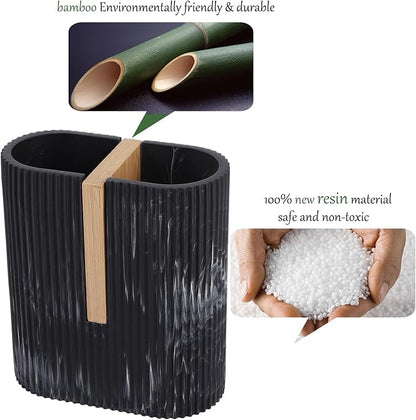 rejomiik Toothbrush Holders Electric Toothbrush Holder for Bathrooms, Bamboo Tooth Brushing and Toothpaste Storage Organizer for Sink, Countertop, Marble Black