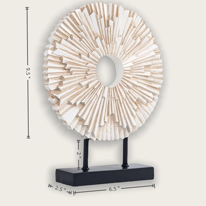 HODESumPure Gold Luxury Round Decorative Sculpture Statue Above Cabinet Home Decorations for Living Room Kitchen Fireplace Mantel Office Bookshelf Table Top Home Decor Accents (White)