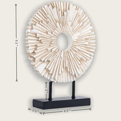 HODESumPure Gold Luxury Round Decorative Sculpture Statue Above Cabinet Home Decorations for Living Room Kitchen Fireplace Mantel Office Bookshelf Table Top Home Decor Accents (White)