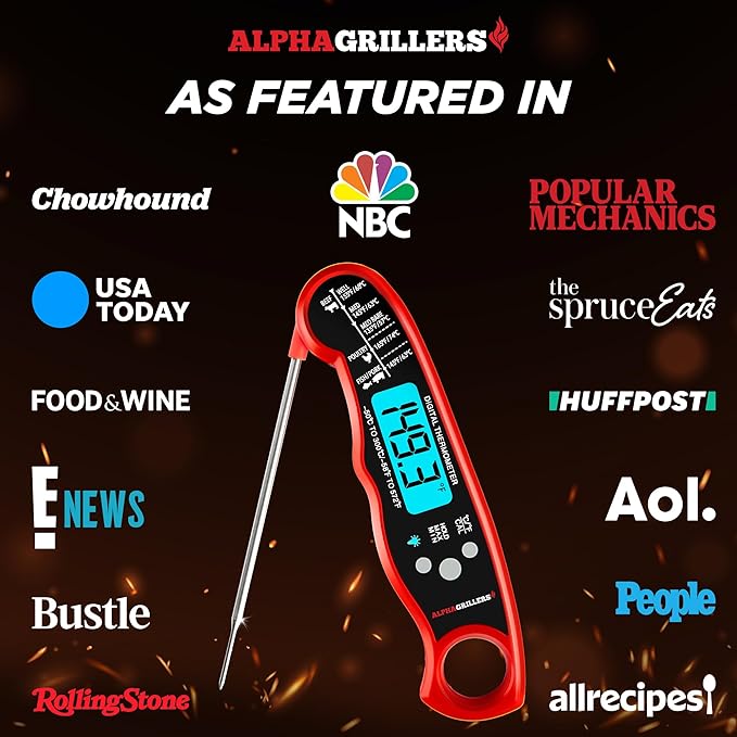 Alpha Grillers Meat Thermometer Digital – Instant Read Food Thermometer for Cooking & Grilling – Professional Kitchen Fathers Day Gift for Dad Men Him Husband