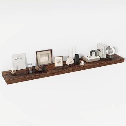 Acovy 72 Inch Floating Shelves, 12" Deep Floating Shelf Wall Mounted, 72" Wall Shelves, Rustic Deep Bookshelf, Extra Deeper & Thicker Display Shelves for Bedroom, Living Room, Brown, Set of 1