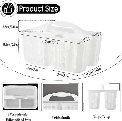 Plastic White Shower Caddy Basket, Divided Cleaning Portable Shower Basket with Handle Compartments Storage Organizer for Bathroom, College, Kitchen, Dorm Room Essentials