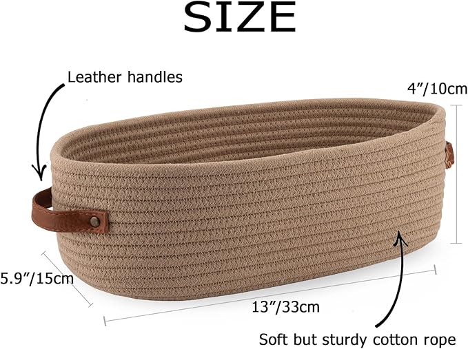 Storage Basket Boho Decor Baskets for Organizing Woven Decorative Basket for Countertop Toilet Paper Basket for Toilet Tank Top Shelf Basket with Handle Khaki
