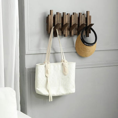 Wall Mounted Piano Coat Rack| Coat Rack Wall Mount| Flip Down Hook Rack 5 Hooks| Entryway Wall Art Hook,Made of Acacia Wood (Wood Wax Oil Dyed Walnut Color).Wall Art