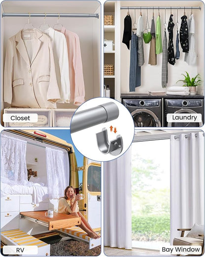 Supforce Closet Rods for Hanging Clothes, 17 to 28 Inches Stepless Adjustable Metal Closet Rod, 1.3 Inches Heavy Duty Clothes Hanging Rod for Closet Wardrobes Laundry RV, Silver