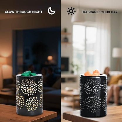 ASAWASA Ceramic Wax Melt Warmer with Timer and Silicone Dish,Candle Wax Warmer for Scented Wax & Essential Oils,Ideal Gift for Home Office Kitchen(Black)
