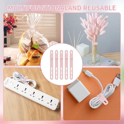 Oligei 25 Pcs Silicone Cable Ties, Cable Ties Reusable, High Elasticity Cord Wraps for Electrical Cords, Cord Organizer for Earphone, Phone Charger(Pink)