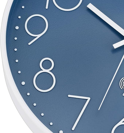 Foxtop Atomic Wall Clock Battery Operated Round Analog Modern Wall Clock Sets Automatically for Office Classroom Bedroom Kitchen Living Room (Cerulean)
