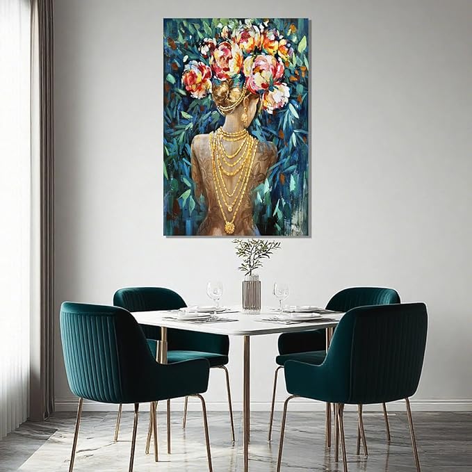 Blue Modern Wall Art, Colorful Flower Wall Decor, Posters for Room, Framed Wall Art for Living Room, Office, and Dining Room, 24" x 36"