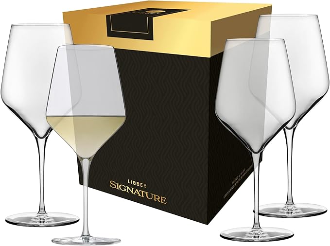 Libbey Signature White Wine Glasses Set of 4, Seamless Long Stem Wine Glasses for Wines and Cocktails, Tasteful Wine Glass Set for All Occasions.