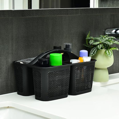 Plastic Black Shower Caddy Basket, Divided Cleaning Portable Shower Basket with Handle Compartments Storage Organizer for Bathroom, College, Kitchen, Dorm Room Essentials