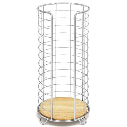 BROOKSTONE, Stylish Toilet Paper Holder with Bamboo Base, Freestanding Bathroom Tissue Organizer, Minimalistic Storage Solution, Modern Trending Design [Holds Large Rolls], Chrome…