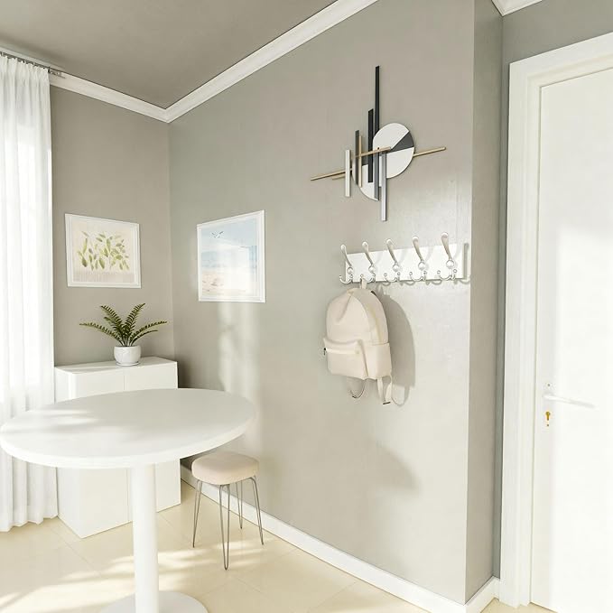 SKOLOO Creations White Solid Wood Wall Mounted Coat Rack, 5 Hooks, 16-7/8" Long - Kitchen, Mudroom, Entryway, Bathroom - Includes Mounting Hardware, Wall Coat Hanger, Towel Rack, Pack of 2