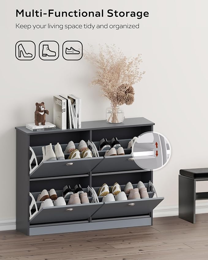 MIRROTOWEL Shoe Cabinet,Hidden Slim Narrow Shoe Rack Cabinet with 4 Drawers for Entryway, Foyer,Hallway,Bedroom,Grey