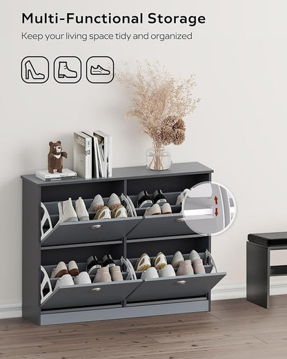 MIRROTOWEL Shoe Cabinet,Hidden Slim Narrow Shoe Rack Cabinet with 4 Drawers for Entryway, Foyer,Hallway,Bedroom,Grey