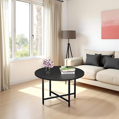 Coffee Table, 23.6" Coffee Tables for Living Room, Round Coffee Table with Metal Frame, Floor Table for Sitting on The Floor, Home, Office, Black
