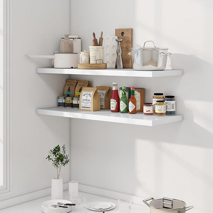 Dreamland 40" Floating Shelves for Wall, 12" Deep Slim White Floating Shelves, Wall-Mounted Shelves for Bedroom, Living Room, Kitchen, Bathroom - Set of 2
