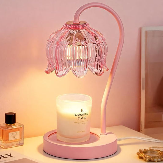 Funistree Flower Candle Warmer Lamp with Timer, Dimmable Candle Lamp Warmer, Christmas Birthday Gifts for Women Mom Her, Housewarming Home Decor, Lotus Wax Warmer for Yankee Candles - Full Pink