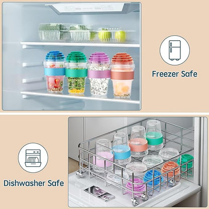 4 Pack Yogurt Parfait Cups with Lids Reusable, 20 oz Plastic Overnight Oats Containers with Lids Spoons Granola Compartment for Fruit Nuts, To Go Overnight Oat Jars for Oatmeal, Snack, Breakfast Prep