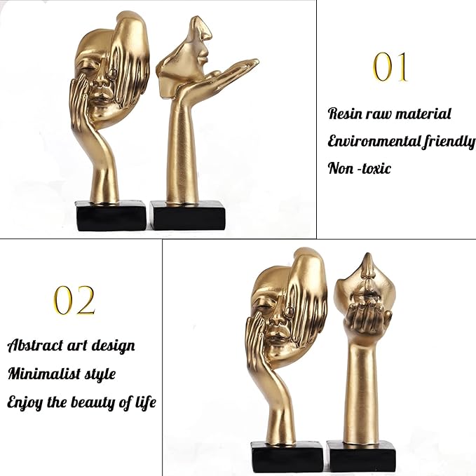 oliruim 6.5" H Black Gold Art Thinker Figurines 2 PCS, Abstract Small Statues Home Accent Decor for Shelf, Office Desk, Living Room, Knick Knacks Decorations for Shelves (2 Pcs Gold)