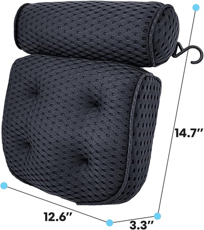 AEROiVi Luxury Bath Pillows for Tub，Bath Pillow Bathtub Pillows for Head and Neck Support Bath Cushion Made from Soft Spacer Mesh Material with Suction Cups,Black