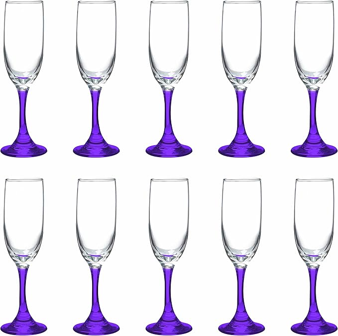 DISCOUNT PROMOS Premiere Champagne Flutes 6.25 oz. Set of 10, Bulk Pack - Elegant Drinkware for Weddings, Events, & Promotional Gifts - Purple