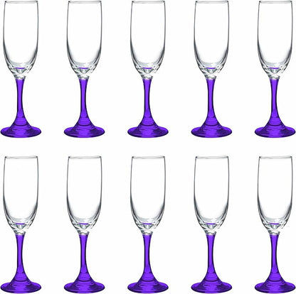 DISCOUNT PROMOS Premiere Champagne Flutes 6.25 oz. Set of 10, Bulk Pack - Elegant Drinkware for Weddings, Events, & Promotional Gifts - Purple