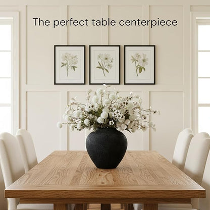 Black Large Round Vase Pottery Look for Home Decor, Arina Black Rustic Iron Vase Modern Farmhouse, Console Table Decor, Earthy Textured Metal Big Black Round Vases for Centerpieces, Jarrones Grandes