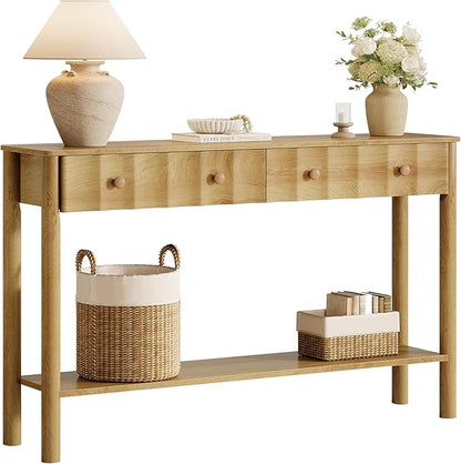Tribesigns Console Table with 2 Drawers, 55-Inch Fluted Entryway Table, Modern Narrow Sofa Table with Open Shelf, Accent Console Furniture for Living Room, Hallway, Foyer, Light Oak