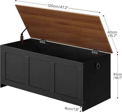 HOOBRO Storage Bench, 47.2" Retro Wooden Storage Chest, Wooden Storage Trunk, Toy Chest with Lift Top, Multifunctional Entryway Organizer, for Entryway, Living Room, Black and Walnut BH412CW01