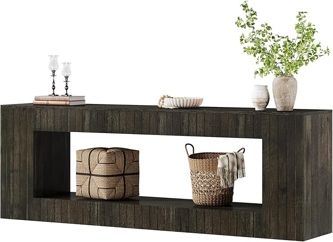 Tribesigns 63-Inch Low Sofa Console Table with Storage Shelf, 2-Tier Wooden Long Entryway Table, Industrial Behind Couch Unit for Living Room, Study Room, Entrance, Hallway