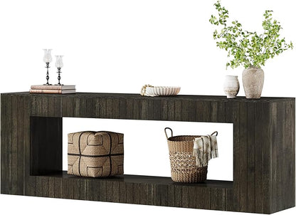 Tribesigns 63-Inch Low Sofa Console Table with Storage Shelf, 2-Tier Wooden Long Entryway Table, Industrial Behind Couch Unit for Living Room, Study Room, Entrance, Hallway