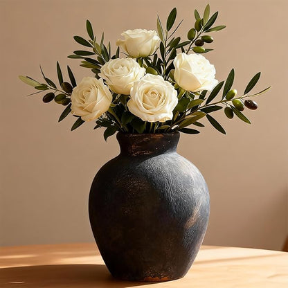 NEBRYX Ceramic Vase, 6 inch Minimalist Rustic Farmhouse Terracotta Vase for Home Decor, Table, Living Room, Entryway, Shelf, Mantel Decoration (Black)