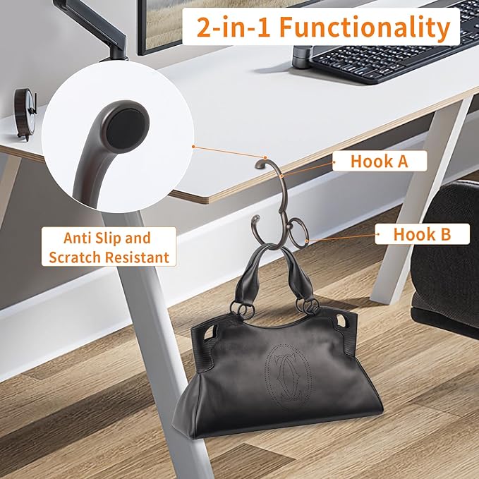 Purse Hook for Table 2-in-1 Anti Slip Purse Hook, Table Purse Hook with Gift Box, Heavy Duty Bag Hook Available for Women and Men Gifts (Black)