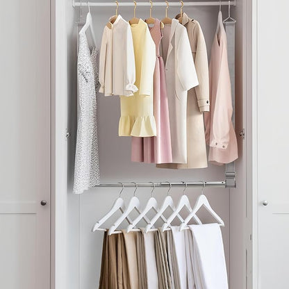 Hanging Closet Rod, 17-28In Width and Up to 32In Height Closet Extender, Double Hanging Bar with Powder-Coated Metal Pole and Adjustable Webbing, Space-Saving Tension Organizer, 1 Pack