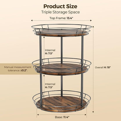 LAMU 12'' Lazy Susan Turntable Organizer, 3 Tier Round Rotating Spice Rack Organization for Kitchen Cabinet and Countertop, Wooden Lazy Susan for Table Top, Pantry, Bathroom, Vanity, Home Decor