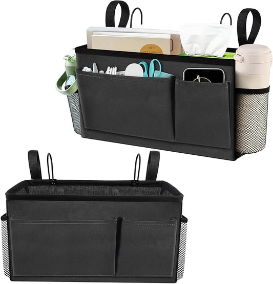 BlissTotes Bedside Caddy, Bedside Storage Organizer for Bunk Bed Accessories, Dorm Storage for Bedside Shelf and Bunk Bed Shelf, Bed Caddy for Home, Dorm, Bunk (Dark Gray, 2 Pack)