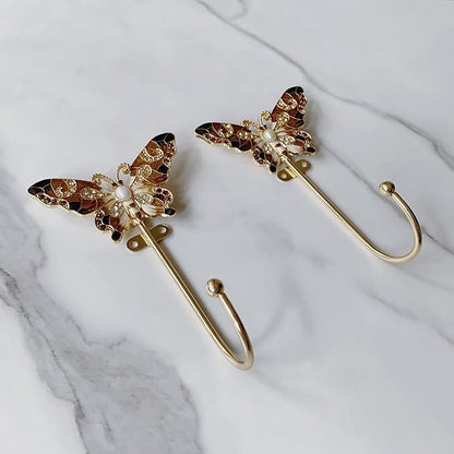 Vintage Butterfly Decorative Wall Hooks Rack Hangers for Hanging Clothes Coats Towels Keys Hats, 2 Pack Antique Metal Mounted Wall Hook