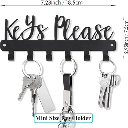Mini Keys Please Holder on Wall,Small Key Holder Wall Mounted,Black Metal Decorative Key Rack Hooks for Garage,Mudroom,Hallway,Entryway,Front Door,Office(Mini Size:7.28 x 2.95 inch)
