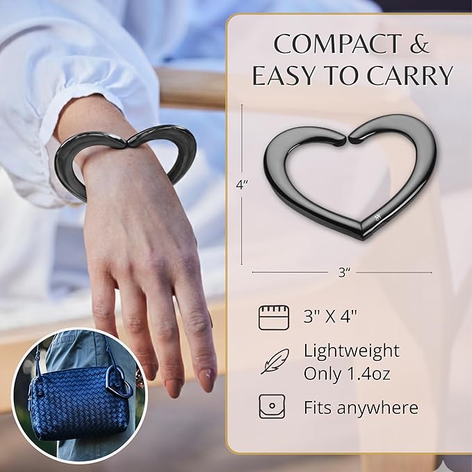 FafaConcepts Heart Shape Black Purse Hook Hanger, Charm – Ultra-Lightweight, Heavy Duty S Hook for Cafes, Work & Travel | Holds Up to 30 lbs | Christmas Gift, Bag Holder, Stocking Stuffers for Women