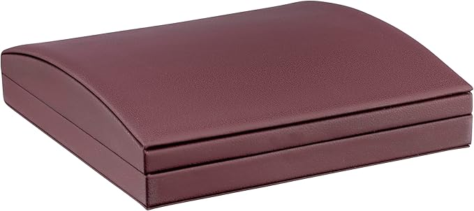 Luxury Dome-Shape Leather Necklace Box - Leather Interior Chain & Necklace Jewelry Gift Box for Men & Women - Necklace Case with Cream Ribbed Fancy Outer Box & Matching Bow Ribbon