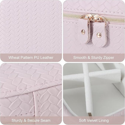 DesignSter Travel Jewelry Case for Woman, Small Travel Jewelry Box with Mirror,4.72×4.72×3.54 inches,Portable Design Travel Jewelry Organizer,Double Headed Zipper