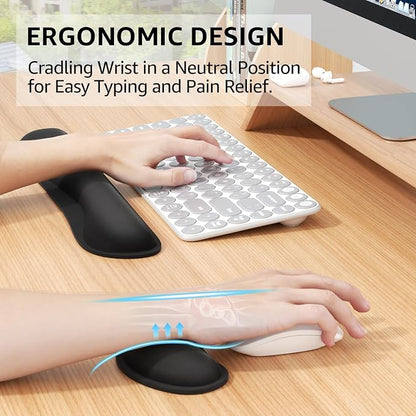 KTRIO Ergonomic Keyboard Wrist Rest & Mouse Wrist Rest Set, Black | Memory Foam Wrist Support, Ergonomic Design, Non-Slip Base, Office and Home Use