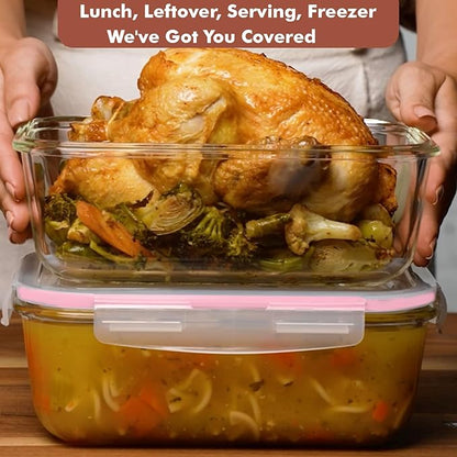 Razab 1860ml / 63 Oz (Pack of 02) Large Glass Food Storage Containers with Airtight Lids, Ideal for Baking, Storing Food, Vegetables & Fruits, BPA Free & Leakproof - Microwave, Oven Safe
