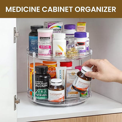 2 Tier Non-Skid Acrylic Lazy Susan Turntable Organizer - Rotating Spice Rack - Spinning Organization Tray for Kitchen, Pantry, Countertop, Closet, Bathroom, Vanity, Medicine Cabinet Organizing, 11''