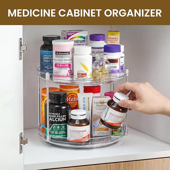 2 Set 2 Tier Non-Skid Acrylic Lazy Susan Organizer - Rotating Spice Rack - Turntable Spinning Organization for Kitchen, Pantry, Countertop, Closet, Bathroom, Vanity, Medicine Cabinet Organizing, 11''