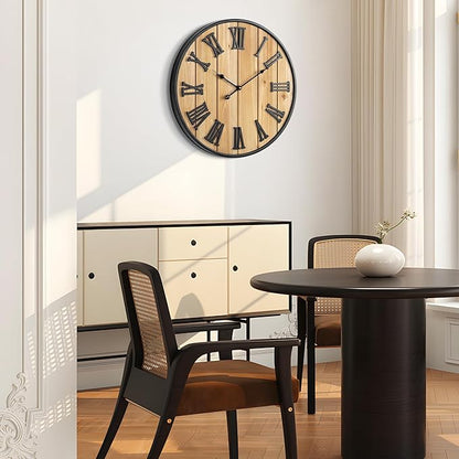 Large Wall Clock 30IN, Silent Metal Wood Style Wall Clocks Battery Operated for Living Room Decor, Farmhouse Big Wall Clock, Outdoor